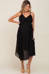 Black Swiss Dot Handkerchief Maternity Midi Dress