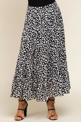 Black Animal Print Tiered Midi Skirt