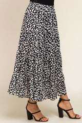 Black Animal Print Tiered Midi Skirt