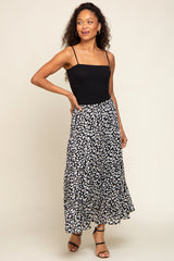 Black Animal Print Tiered Midi Skirt