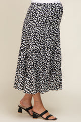 Black Animal Print Tiered Maternity Midi Skirt