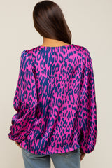 Magenta Animal Print Balloon Sleeve Maternity Top