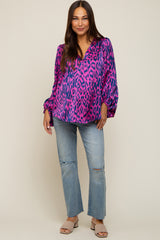 Magenta Animal Print Balloon Sleeve Maternity Top