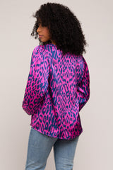 Magenta Animal Print Balloon Sleeve Top