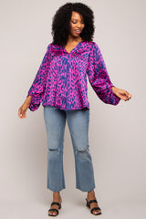 Magenta Animal Print Balloon Sleeve Top