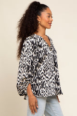 Black Animal Print Balloon Sleeve Top