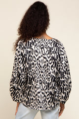 Black Animal Print Balloon Sleeve Top