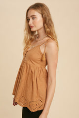 Mocha Tassel Tie Strap Cotton Cami