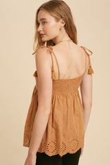 Mocha Tassel Tie Strap Cotton Cami