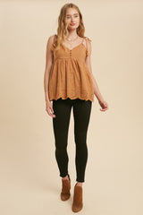 Mocha Tassel Tie Strap Cotton Cami