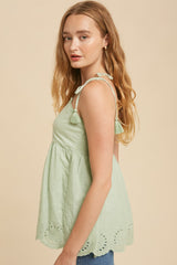 Mint Tassel Tie Strap Cotton Cami