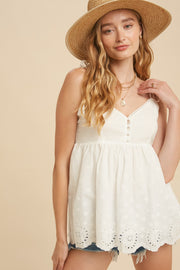 Off White Tassel Tie Strap Cotton Cami