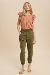 Rust Pintucked Eyelet Flutter Sleeve Blouse