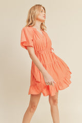 Coral Tiered Mini Dress