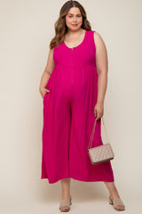 Magenta Button Front WIde Leg Maternity Plus Jumpsuit