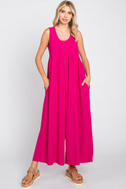 Magenta Button Front WIde Leg Jumpsuit