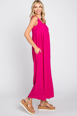 Magenta Button Front WIde Leg Jumpsuit