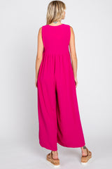 Magenta Button Front WIde Leg Jumpsuit