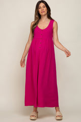 Magenta Button Front WIde Leg Maternity Jumpsuit