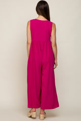 Magenta Button Front WIde Leg Maternity Jumpsuit