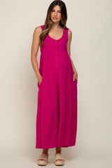 Magenta Button Front WIde Leg Maternity Jumpsuit