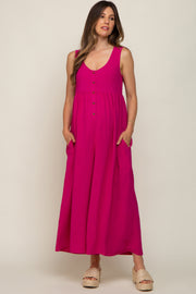 Magenta Button Front WIde Leg Maternity Jumpsuit