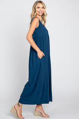 Navy Blue Button Front WIde Leg Jumpsuit