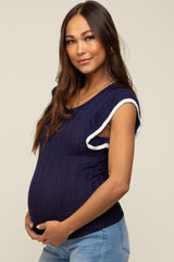 Navy Cap Sleeve Knit Maternity Top