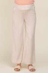 Beige Linen Wide Leg Maternity Pants