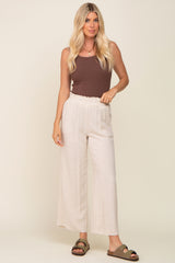 Beige Linen Wide Leg Maternity Pants