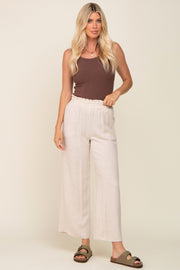 Beige Linen Wide Leg Pants