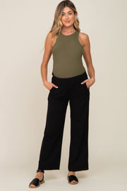 Black Linen Wide Leg Maternity Pants