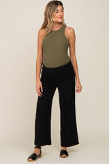 Black Linen Wide Leg Maternity Pants