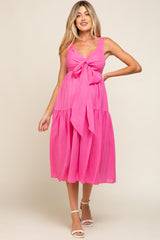 Fuchsia Wrap Front Accent Maternity Midi Dress