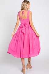 Fuchsia Wrap Front Accent Midi Dress