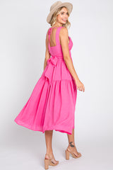 Fuchsia Wrap Front Accent Midi Dress