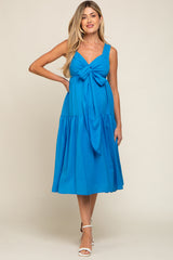 Blue Wrap Front Accent Maternity Midi Dress