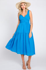 Blue Wrap Front Accent Midi Dress