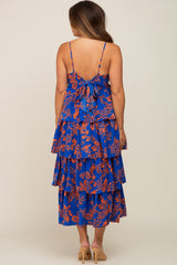 Royal Blue Floral Ruffle Tiered Maternity Maxi Dress