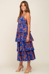 Royal Blue Floral Ruffle Tiered Maxi Dress