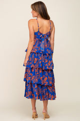 Royal Blue Floral Ruffle Tiered Maxi Dress