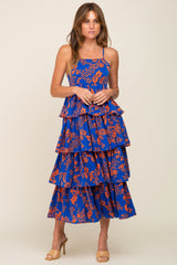 Royal Blue Floral Ruffle Tiered Maxi Dress