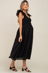 Black Checkered Ruffle Maternity Midi Dress