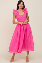 Fuchsia Checkered Ruffle Midi Dress