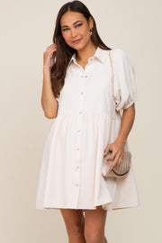 Cream Button Down Maternity Mini Dress