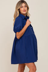 Navy Blue Button Down Maternity Mini Dress