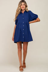 Navy Blue Button Down Maternity Mini Dress