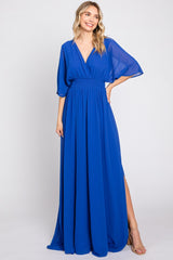 Royal Blue Chiffon V-Neck Smocked Waist Maternity Maxi Dress