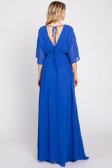 Royal Blue Chiffon V-Neck Smocked Waist Maxi Dress