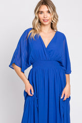 Royal Blue Chiffon V-Neck Smocked Waist Maxi Dress